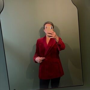 Cabi Red Velvet Blazer with Satin Collar Sz L